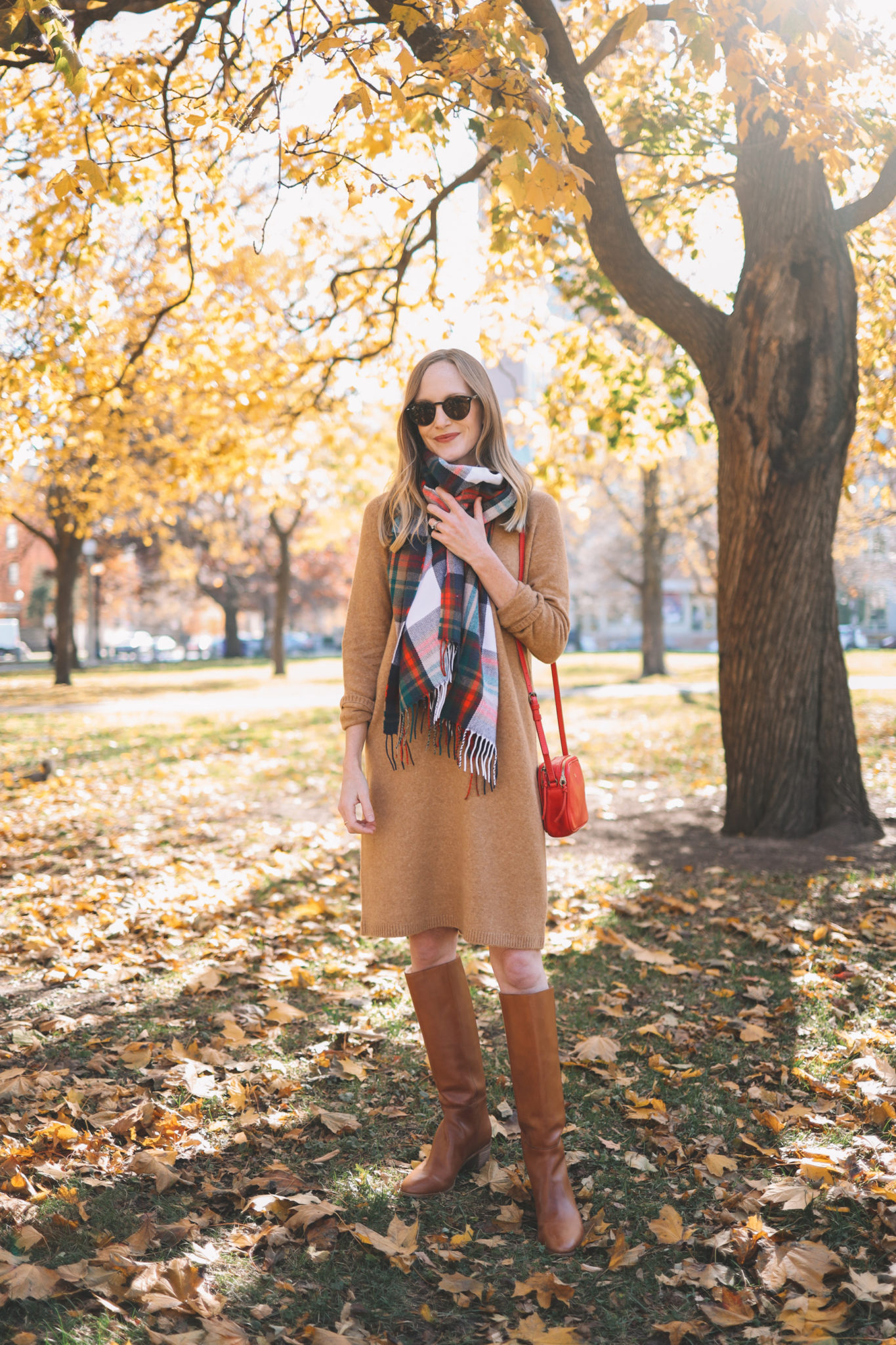 $34.50 Camel Sweater Dress + 50% Off Favorite Scarf + Riding Boots