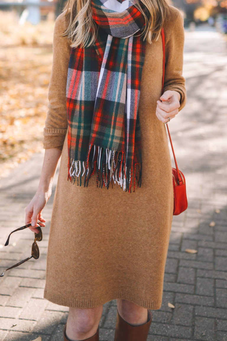 $34.50 Camel Sweater Dress + 50% Off Favorite Scarf + Riding Boots