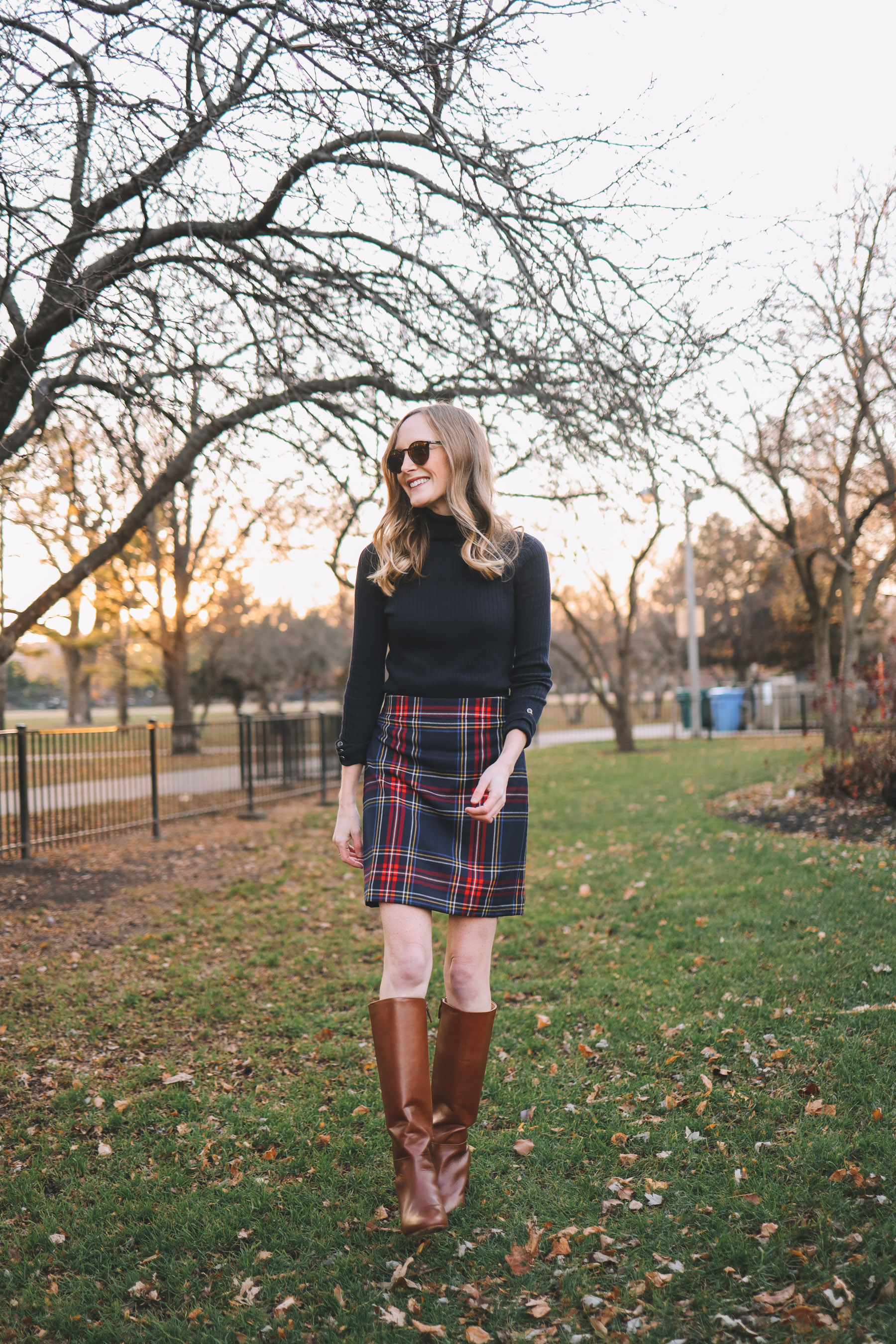 Navy tartan button mini skirt sale