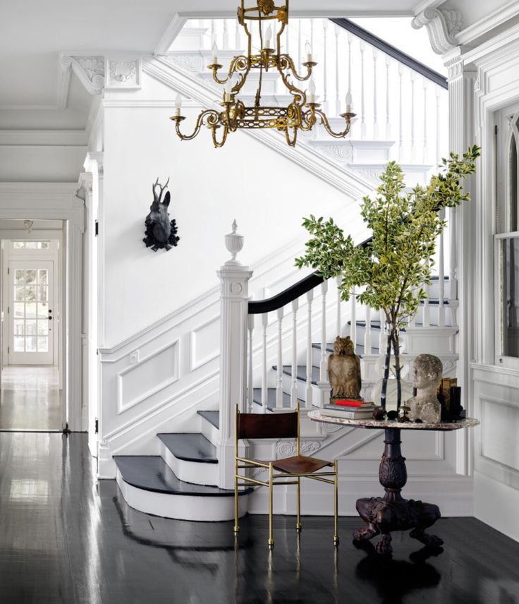 clean white Staircase Wainscoting Inspiration