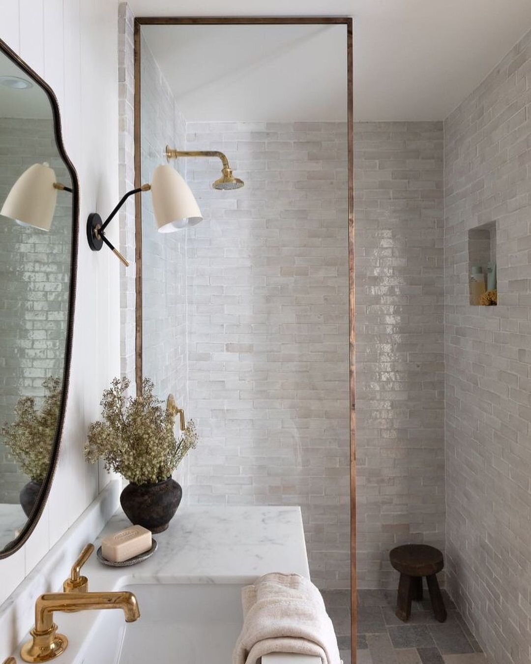 Bathroom Design Idea - Black, Brass, White and Wood