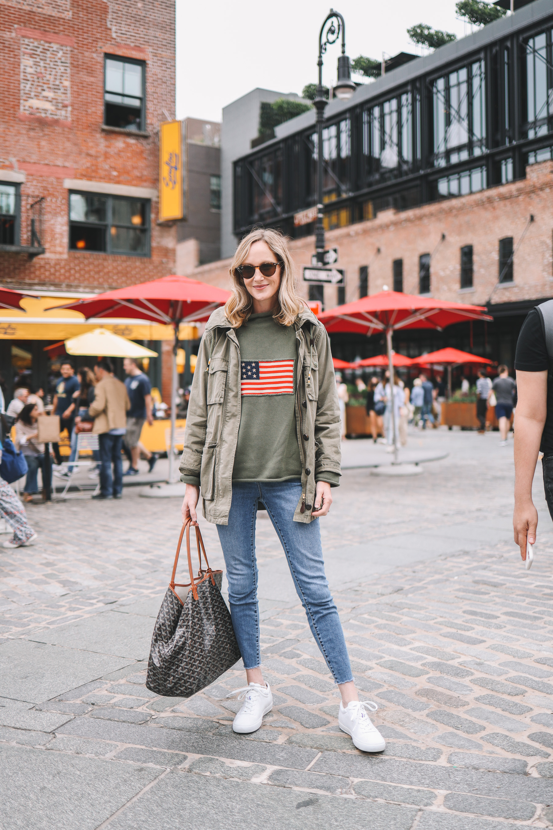 Casual Americana Travel Outfit | Tuckernuck Green Flag Sweater