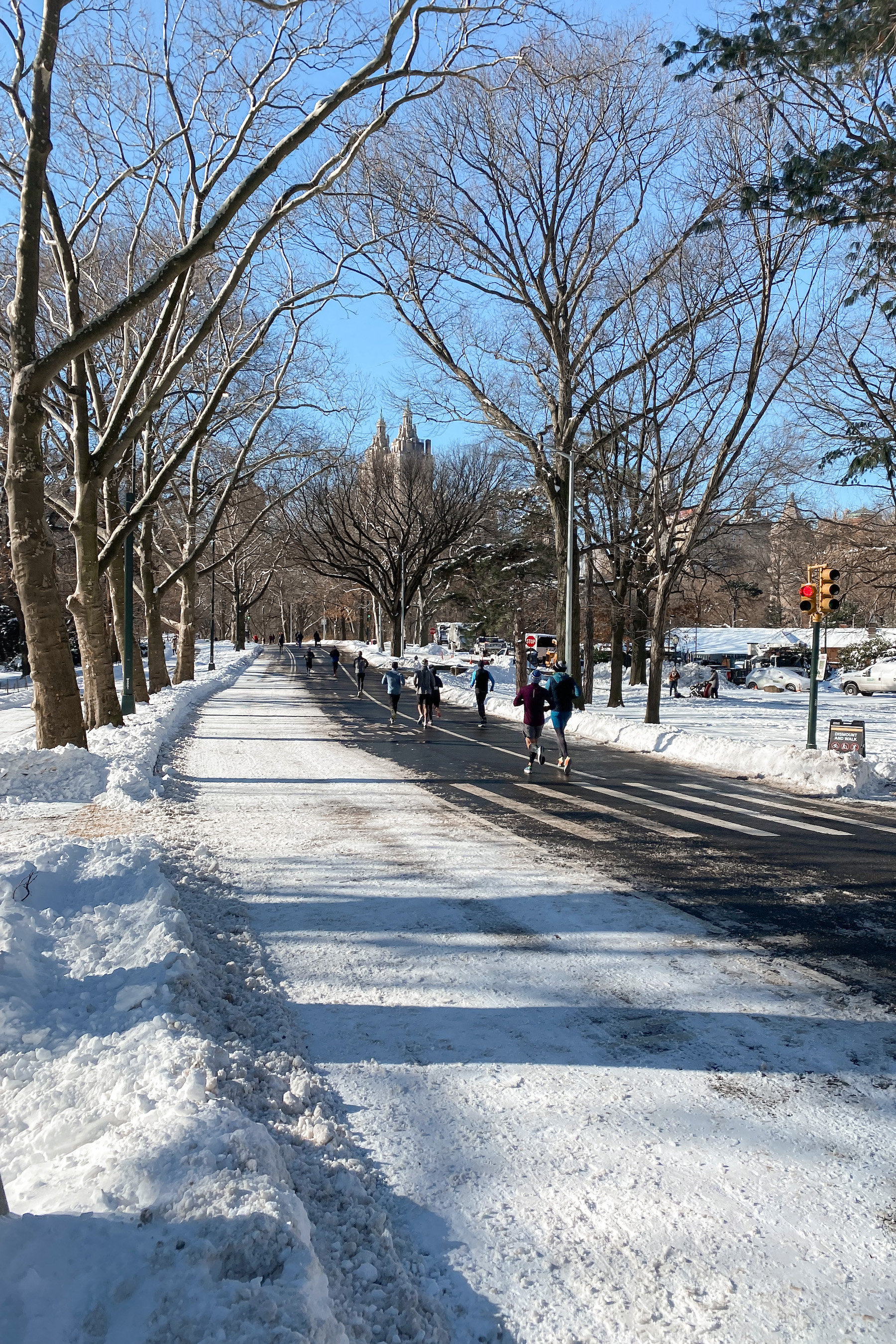 Central park runners in winter