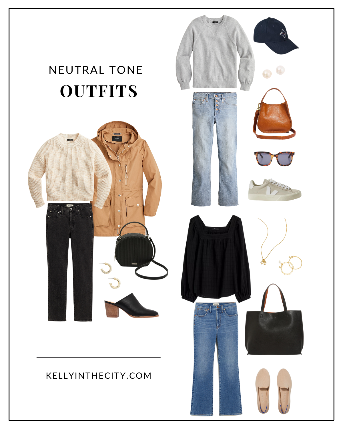 3 Neutral Tone Outfits, Kelly in the City