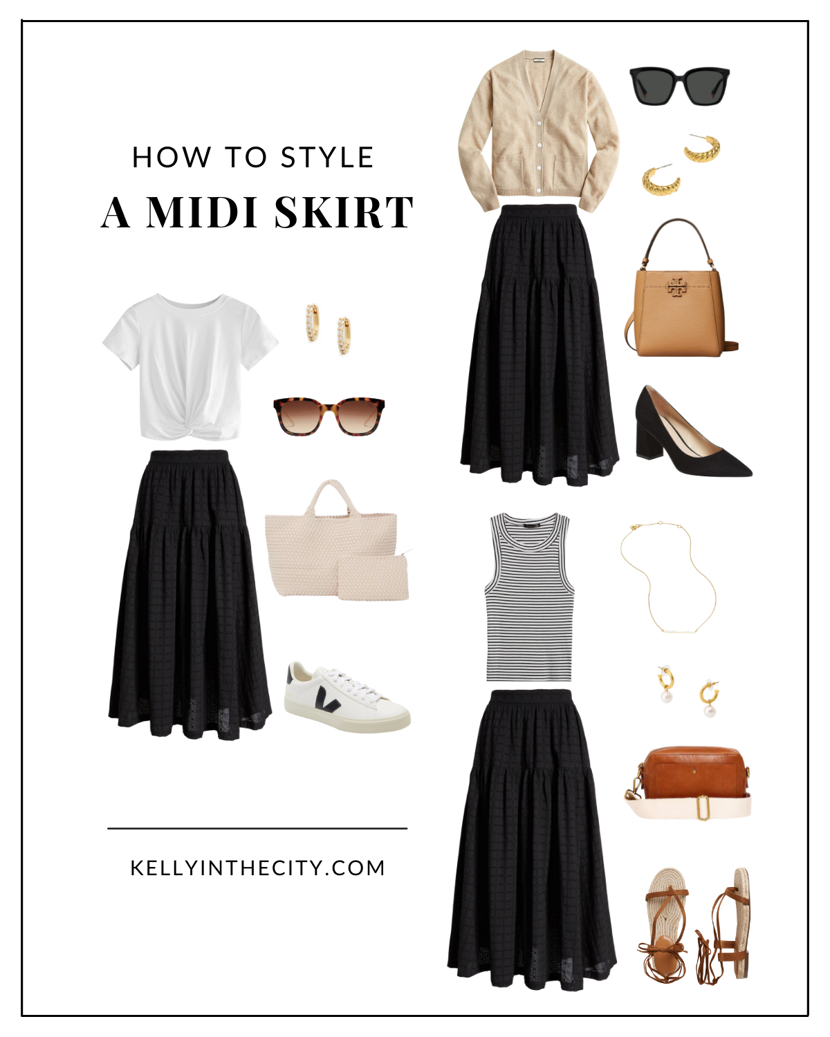 How to Style a Midi Skirt Three Ways - Kelly in the City