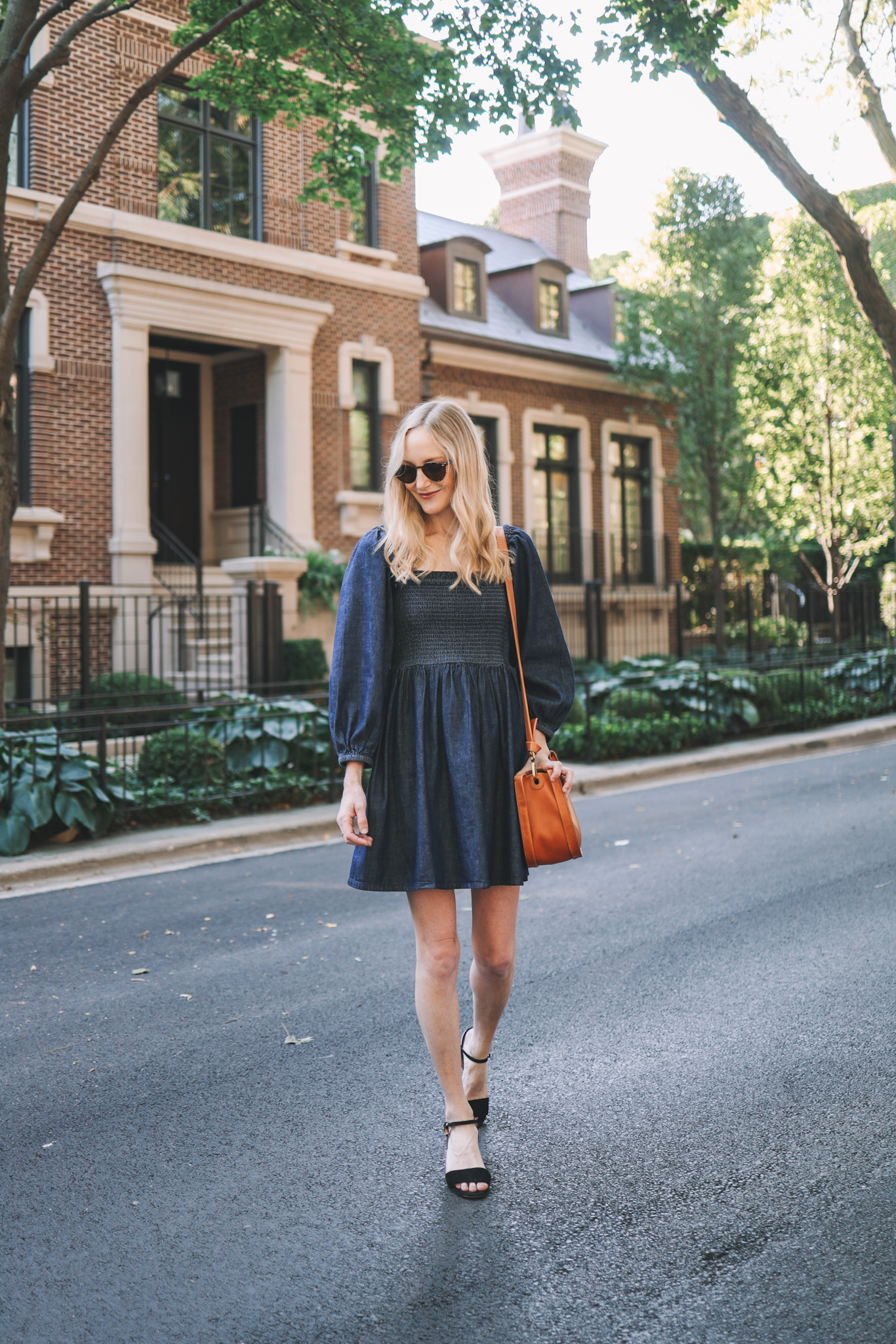 Smocked denim sale dress