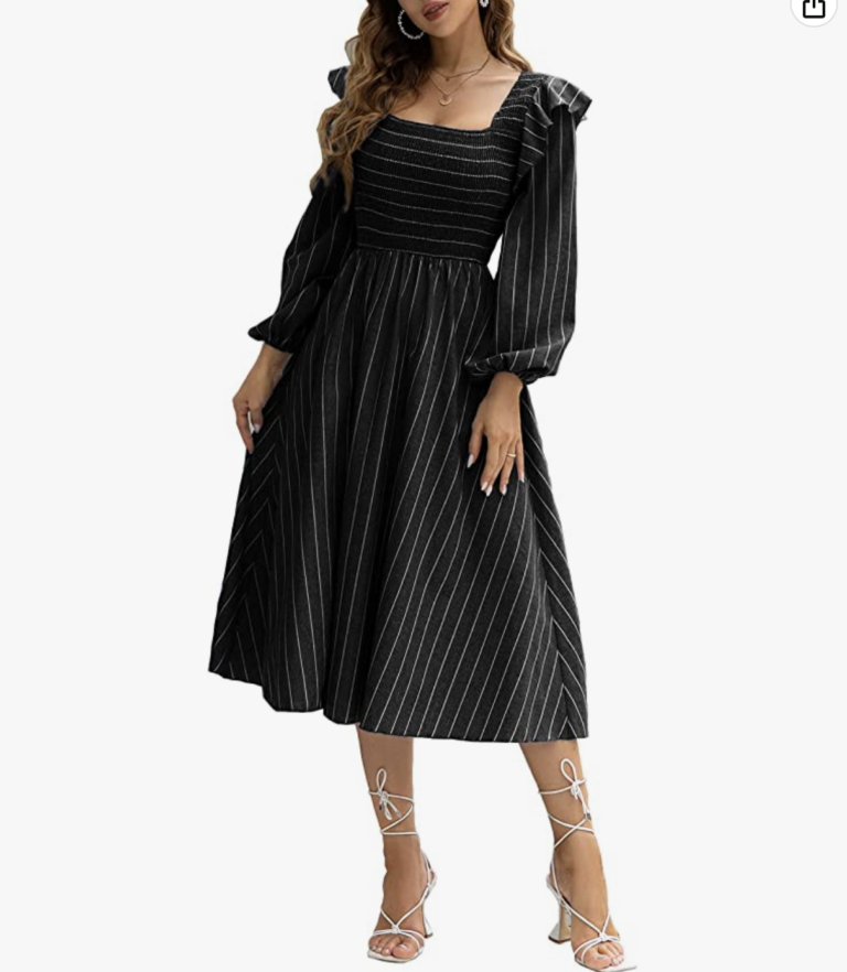 black and white stripe smocked dress
