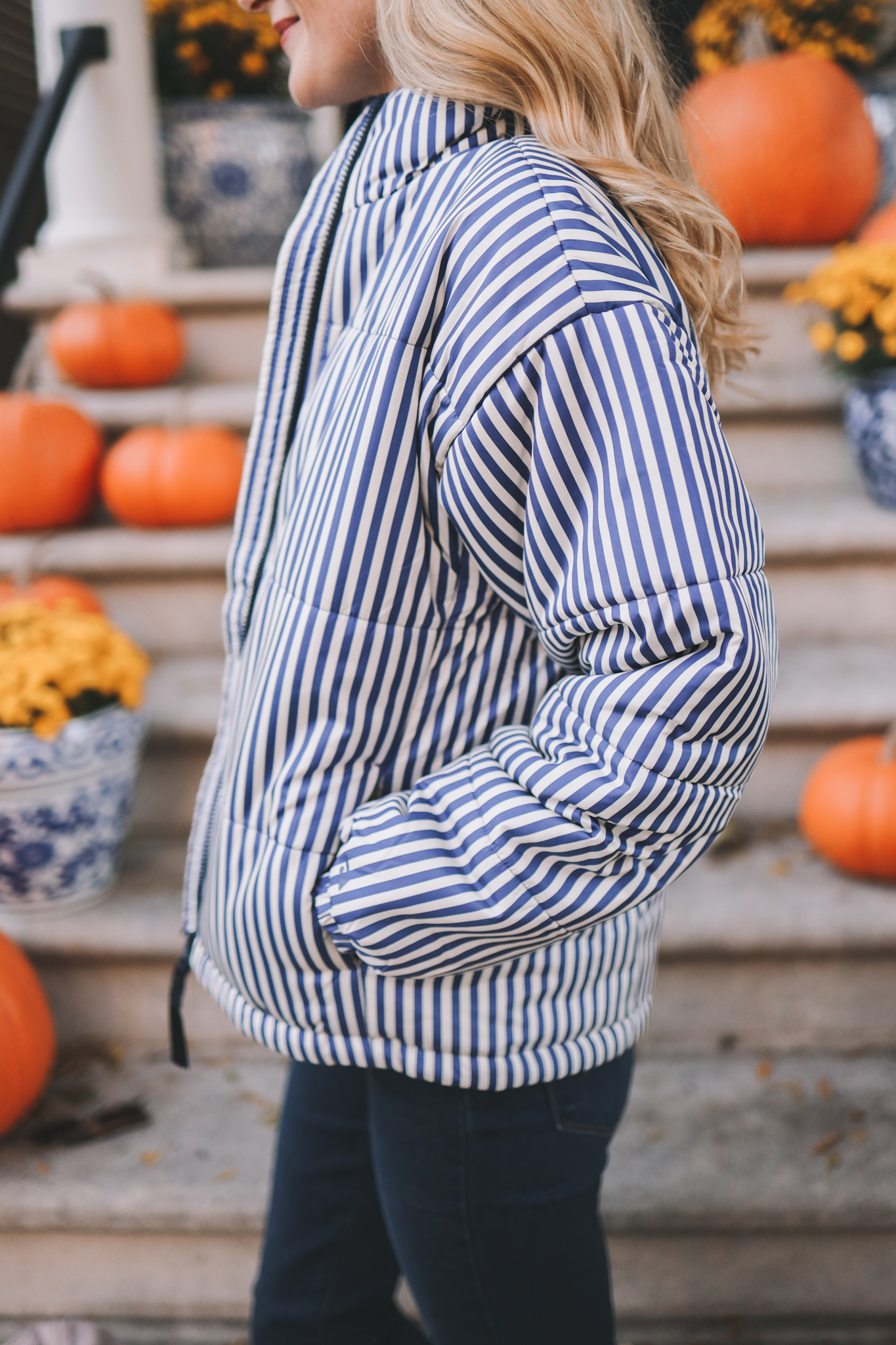 Striped puffer jacket for fall