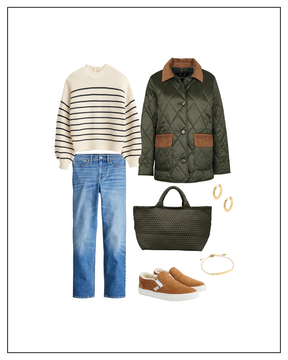 How to Style a Striped Sweater with quilted coat