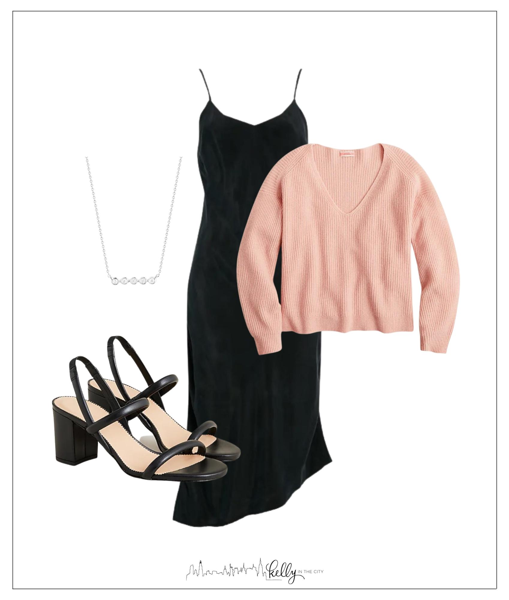 Sweater over shop black dress