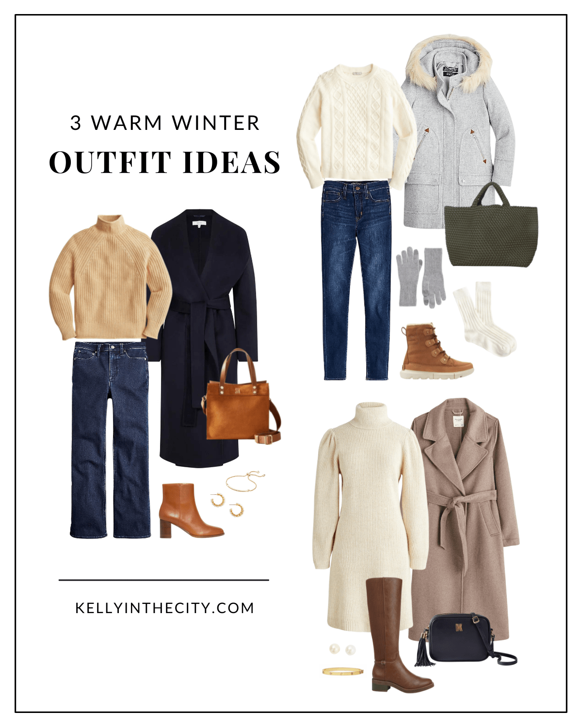 3 Warm Winter Outfit Ideas, Kelly in the City