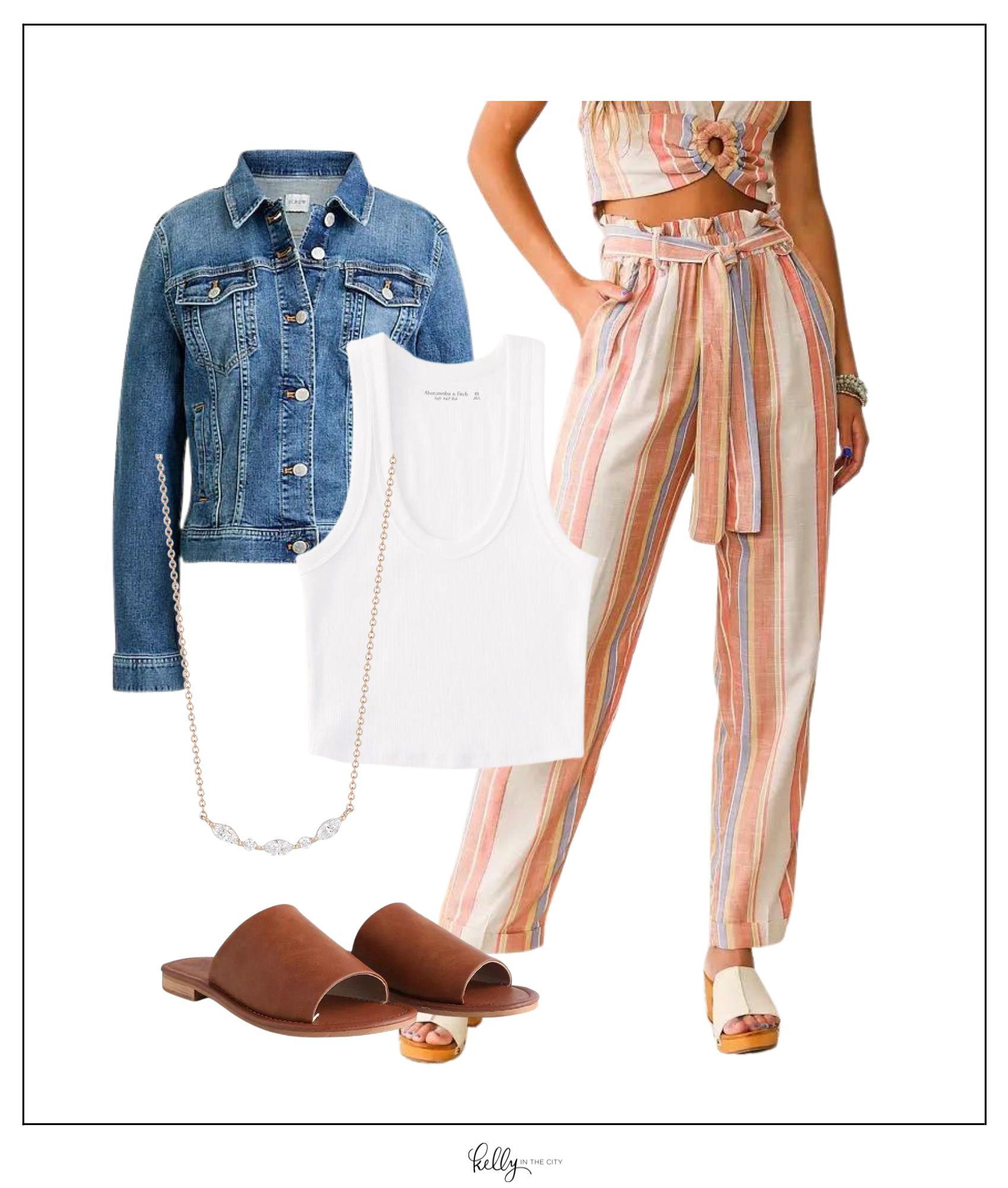 stripe beach pants with denim jacket