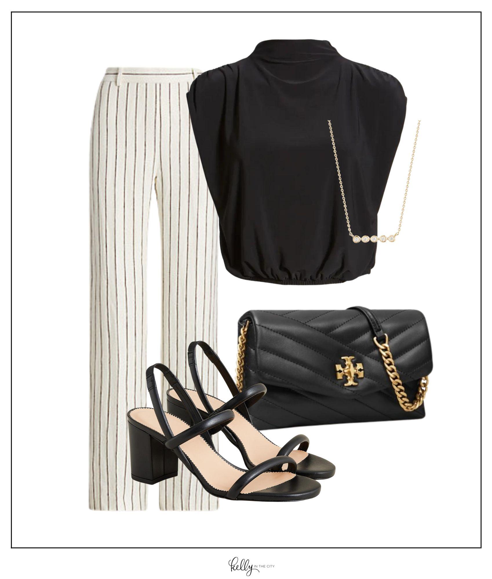 Black and white striped pants outfit