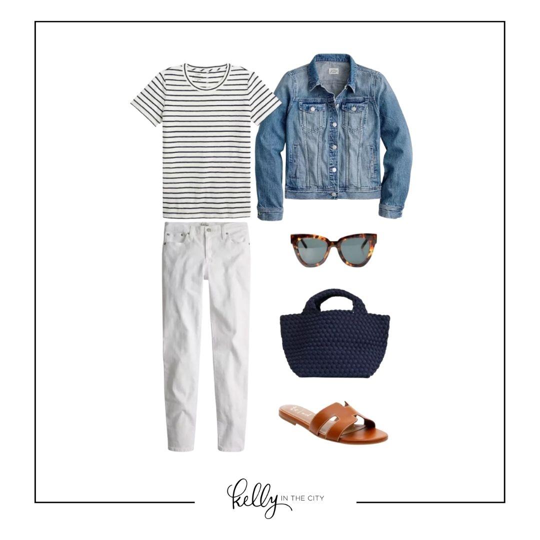 spring outfit idea with white jeans