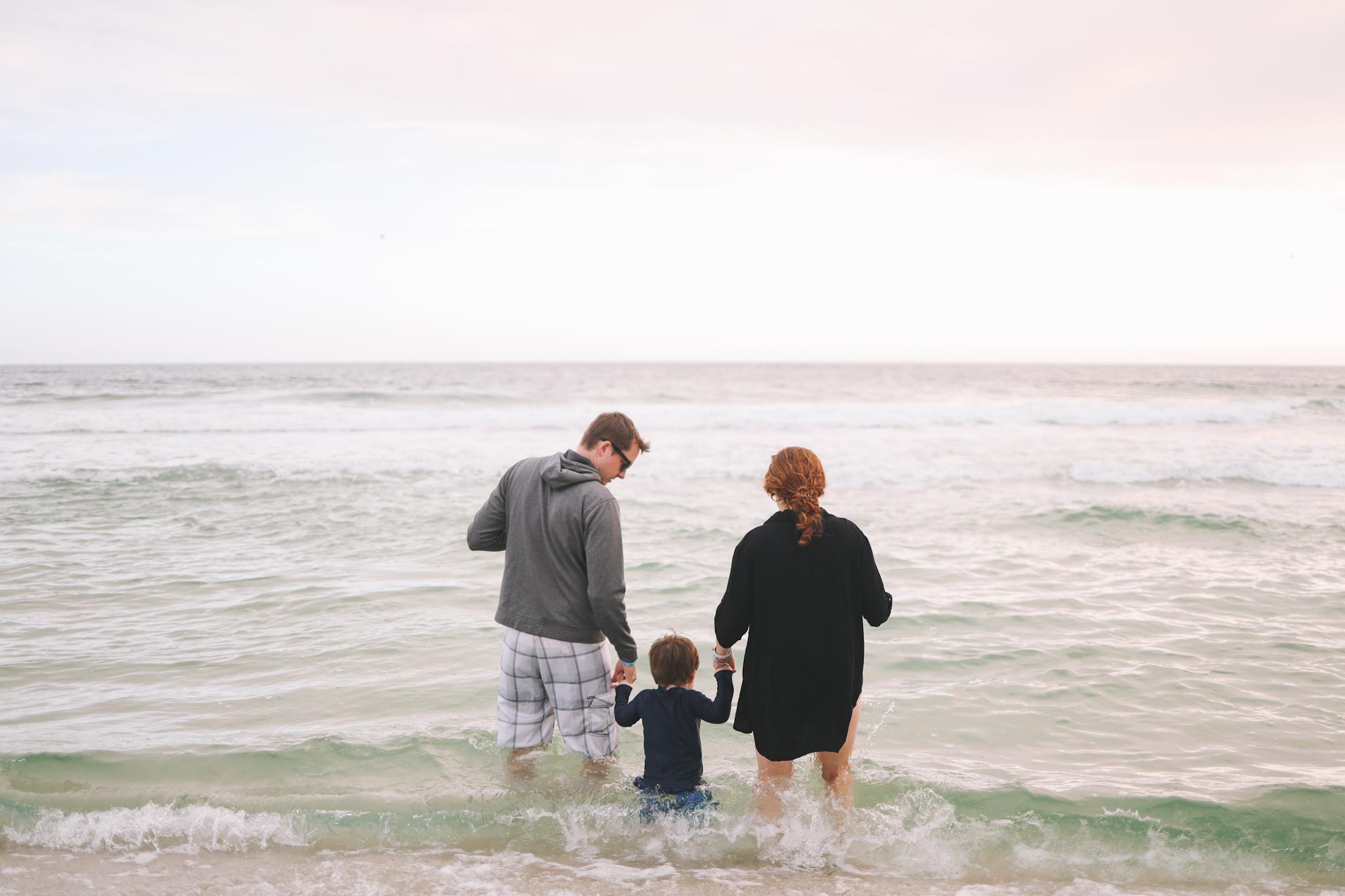 parents and toddler beach trip