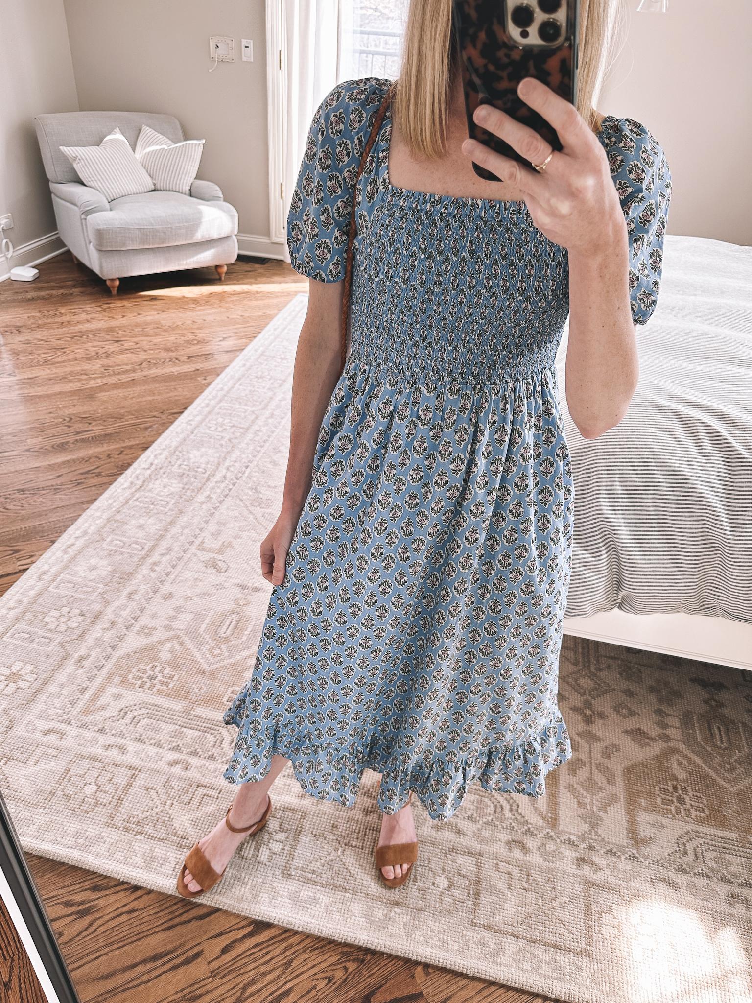 Block-Print Smocked Dress | March J.Crew/Factory Try-On