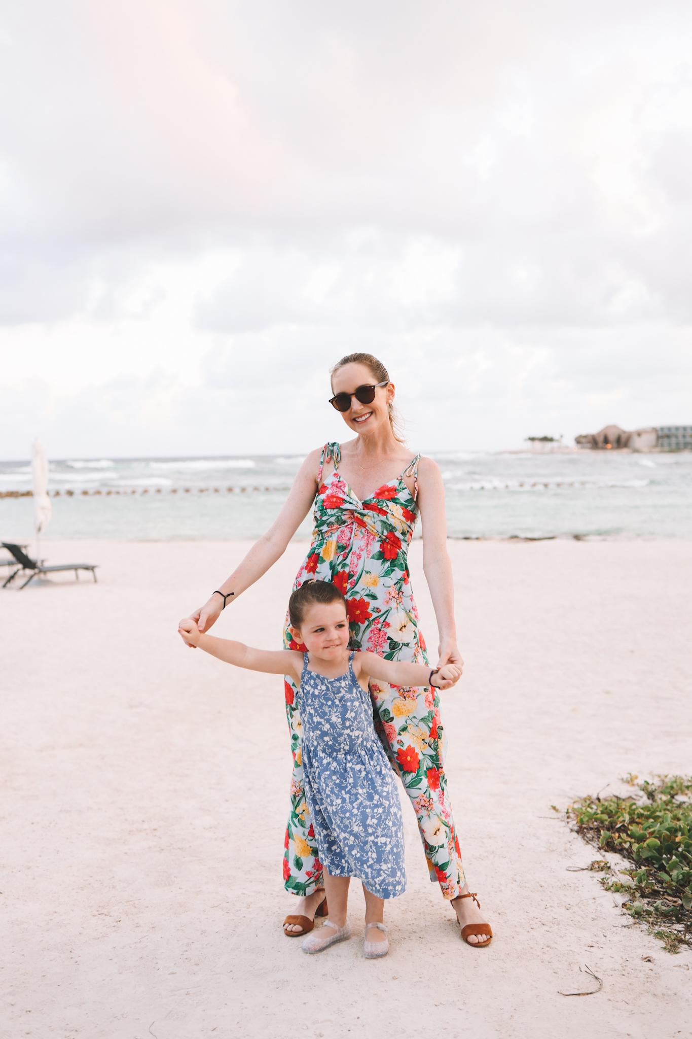floral jumpsuit and girls dress