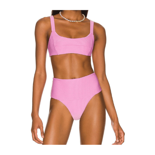Pink Swimwear  ribbed scoop neck bikini