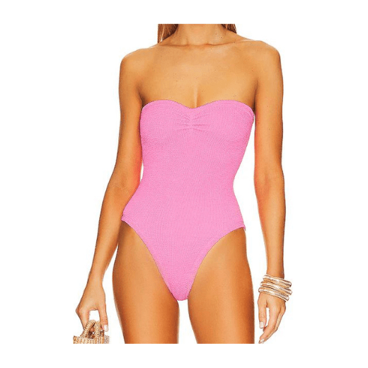 Pink ribbed bandeau one piece