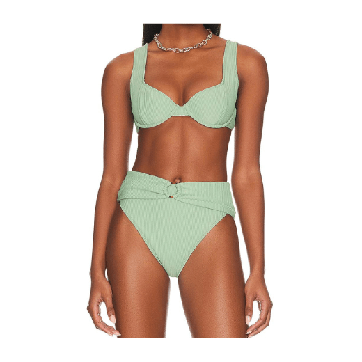 Green ruched high-waisted bikini swimwear
