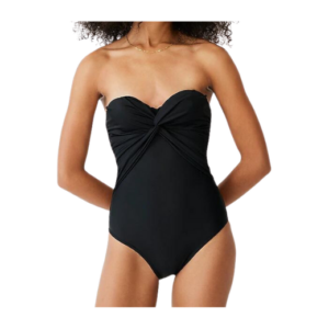 Black twist-front bandeau one piece swimsuit