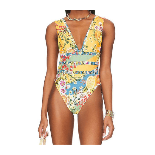 floral v-neck one piece bathing suit