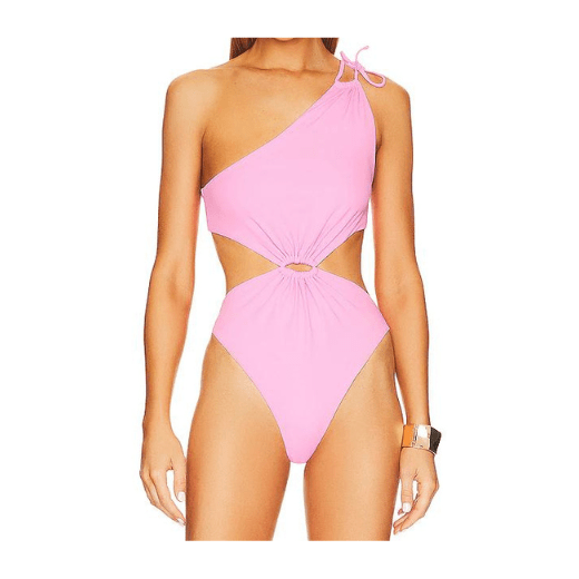 Pink one-shoulder ruched one piece